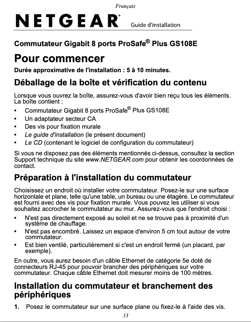 Page 1 de la notice Manuel utilisateur Netgear GS108E