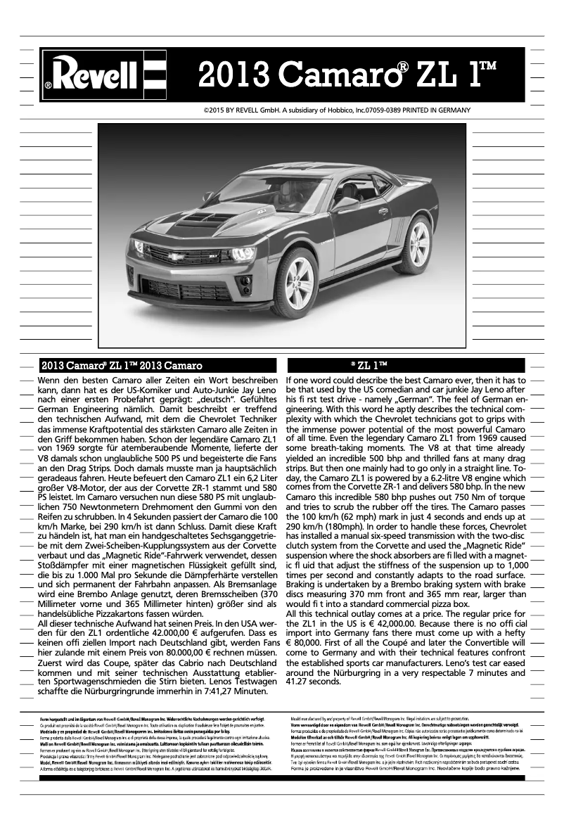 Page n°1 - Manuel utilisateur Revell Camaro ZL-1