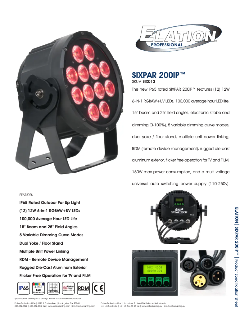 Page n°1 - Fiche technique Elation Sixpar 200IP