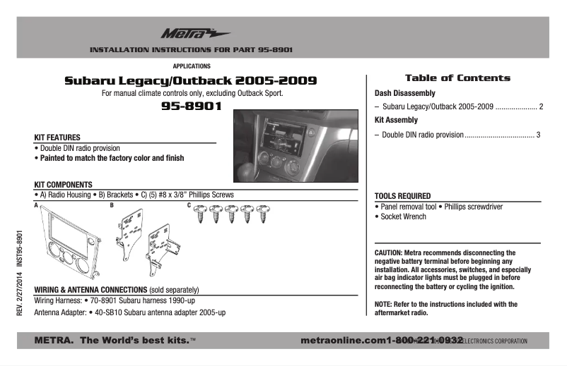 Page n°1 - Manuel utilisateur Metra 95-8901