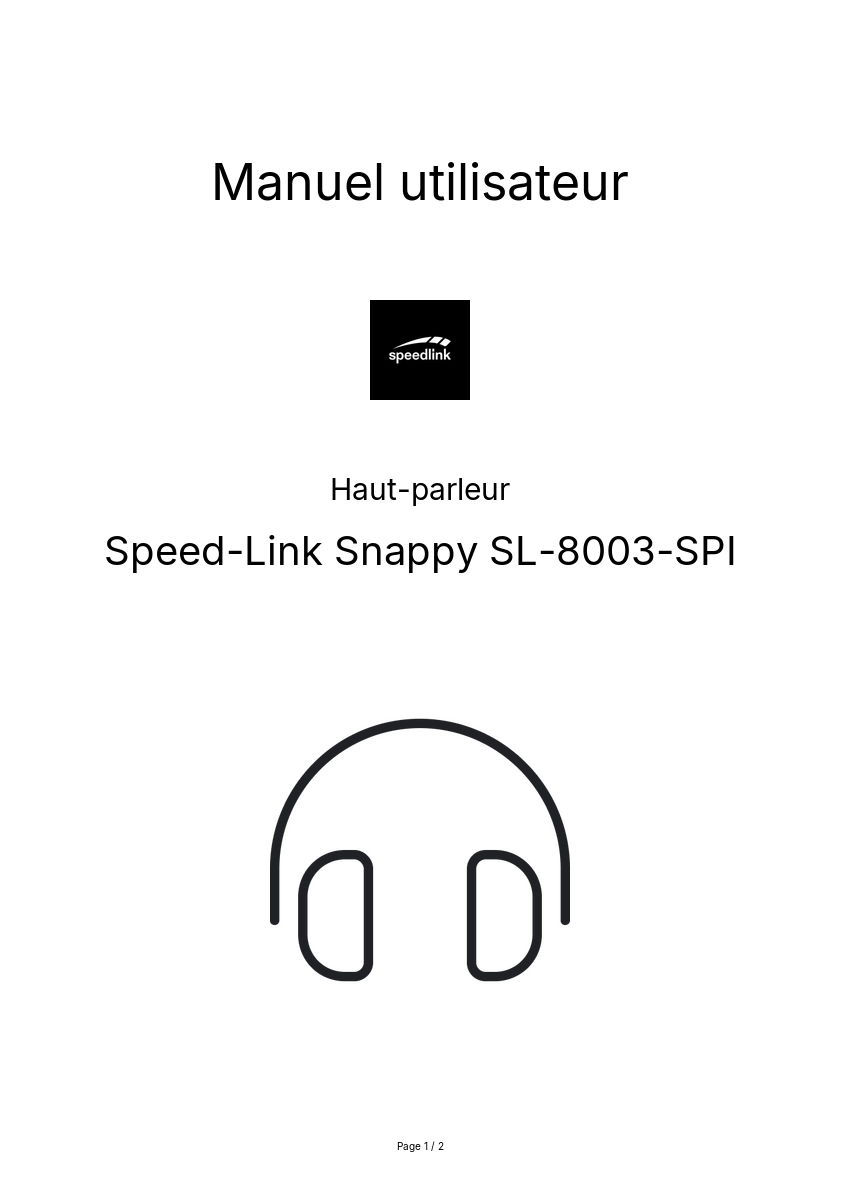 Page n°1 - Manuel utilisateur Speed-Link Snappy SL-8003-SPI