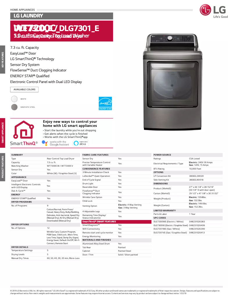 Page n°1 - Fiche technique LG DLE7300VE