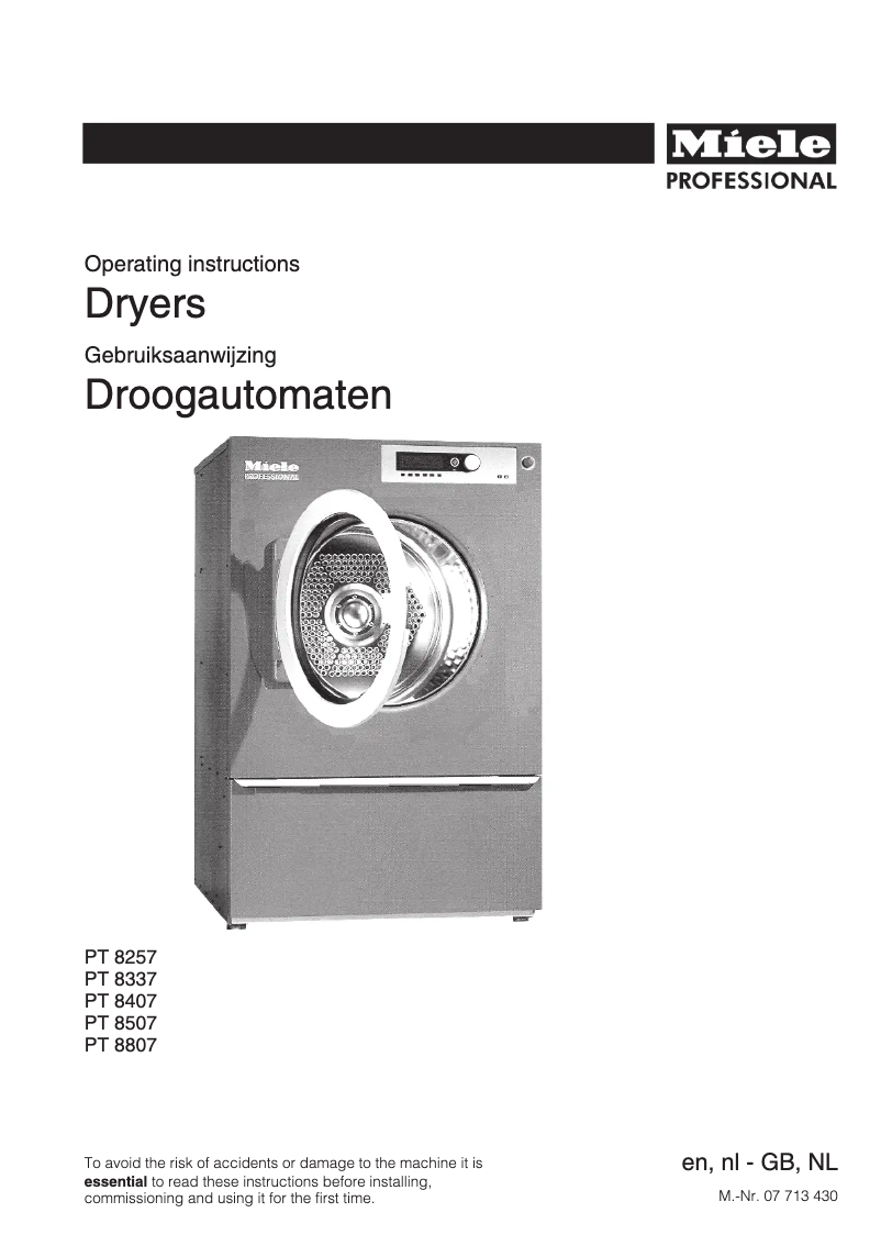 Page 1 de la notice Manuel utilisateur Miele PT 8337 WP