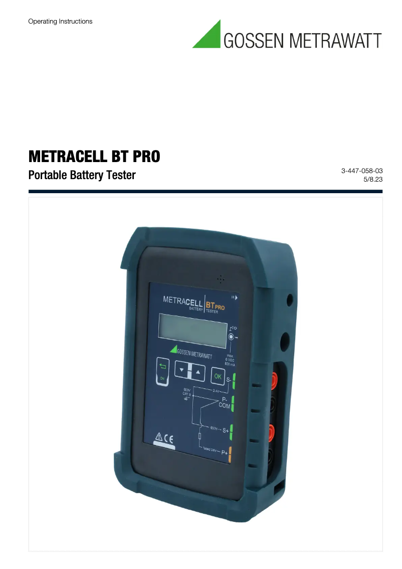 Image de la première page du manuel de l'appareil METRACELL BT PRO