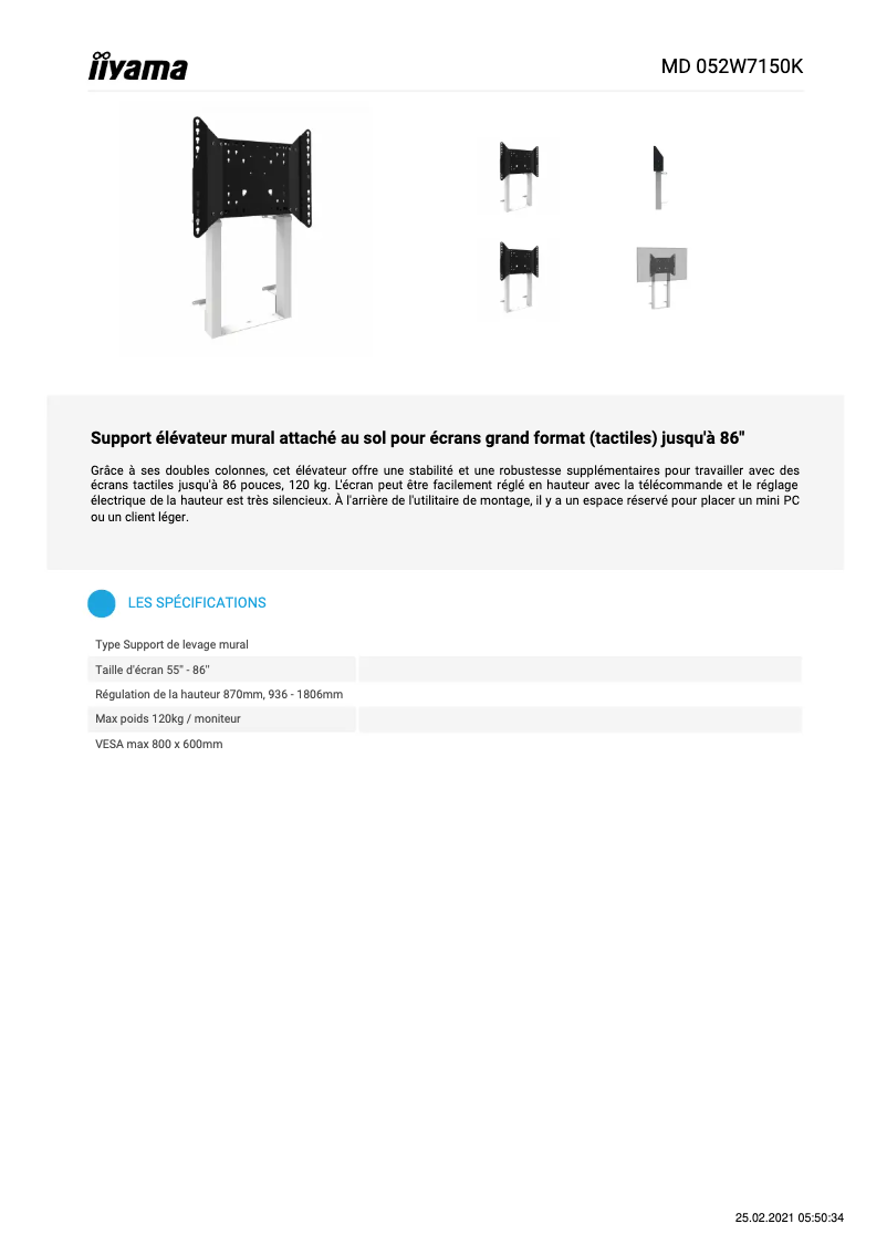 Página 1 del manual Ficha técnica Iiyama MD 052W7150K