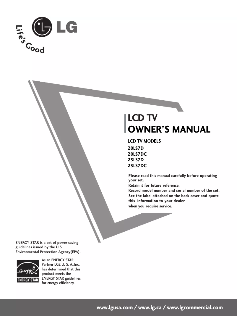 Image de la première page du manuel de l'appareil 20LS7DC