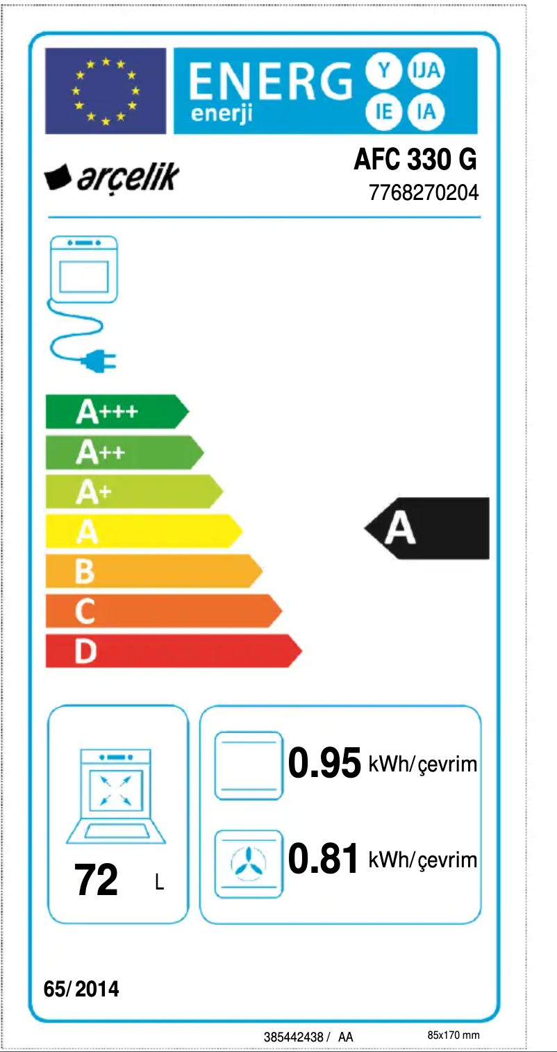Page 1 de la notice Label énergétique Arçelik AFC 330 G