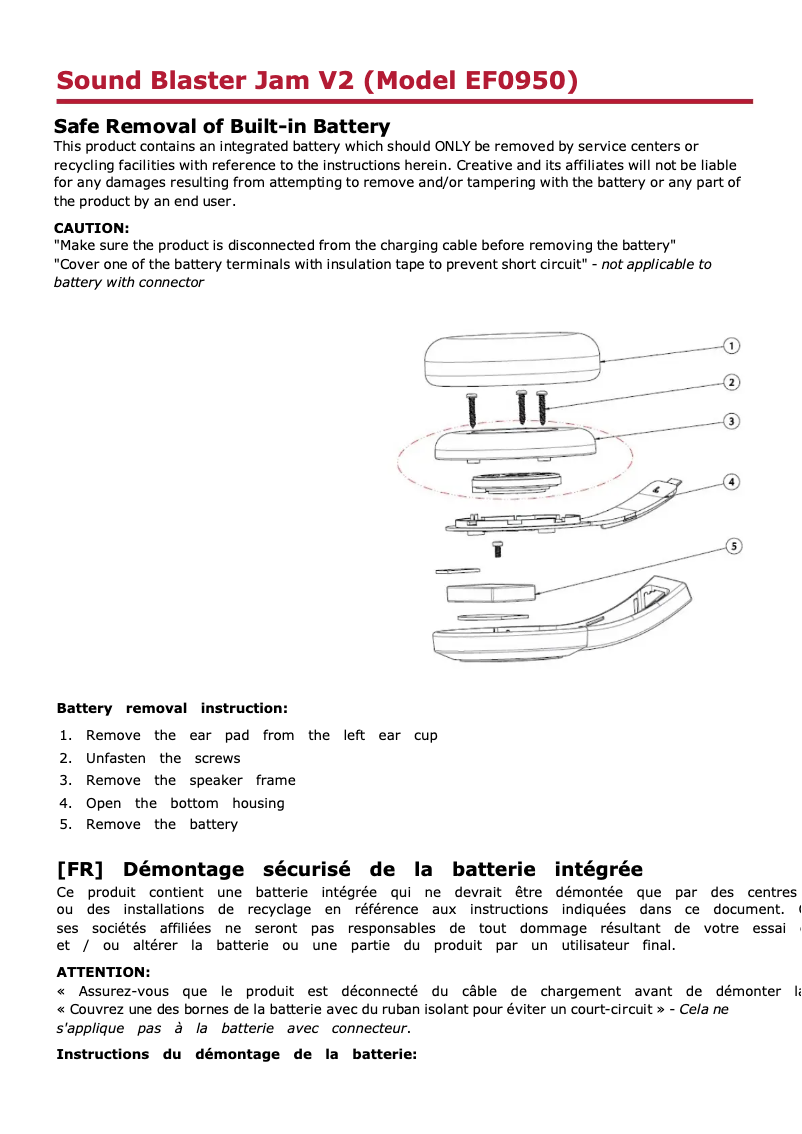 Page 1 de la notice Manuel utilisateur Creative Sound Blaster JAM V2