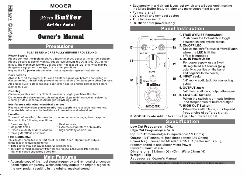Página 1 del manual Manual de usuario Mooer Micro Buffer