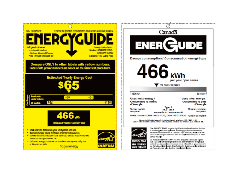 Page n°1 - Label énergétique Danby DBM187E1SSDB