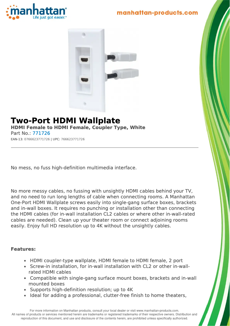 Page 1 de la notice Fiche technique Manhattan 771726