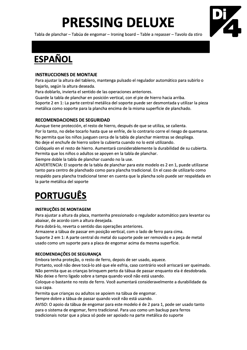 Image de la première page du manuel de l'appareil Pressing Deluxe