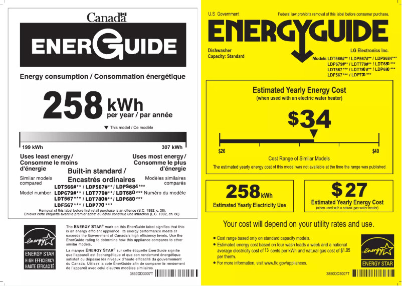 Page 1 de la notice Label énergétique LG LDP6809SS