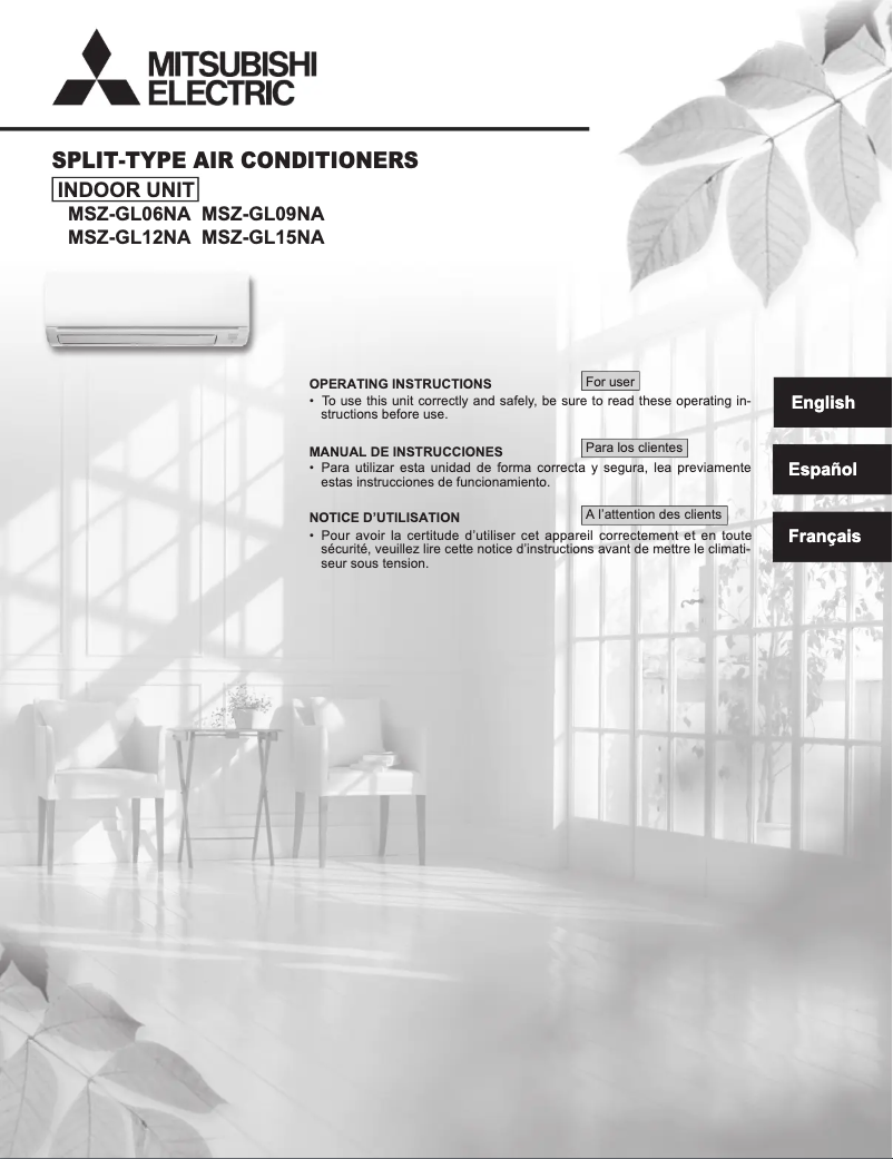 Page 1 de la notice Manuel utilisateur Mitsubishi MSZ-GL09NA-U1