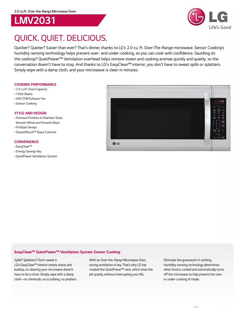 Page 1 de la notice Fiche technique LG LMV2031SB