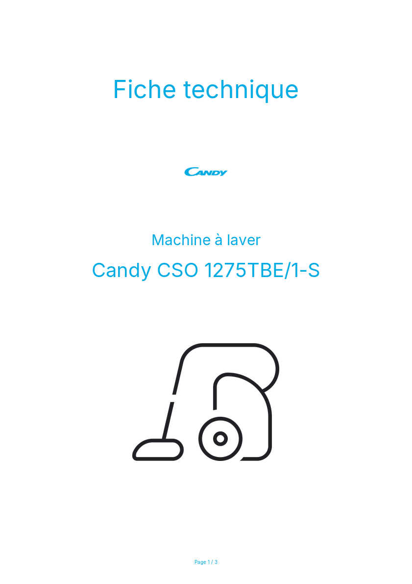 Page n°1 - Fiche technique Candy CSO 1275TBE/1-S
