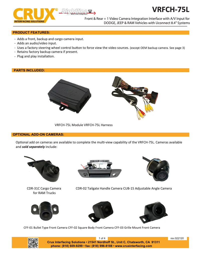 Page n°1 - Manuel utilisateur CRUX VRFCH-75L
