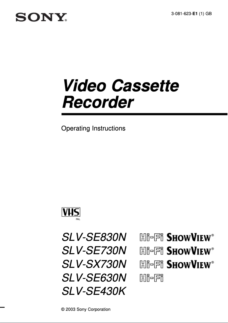 Page n°1 - Manuel utilisateur Sony SLV-SE730N