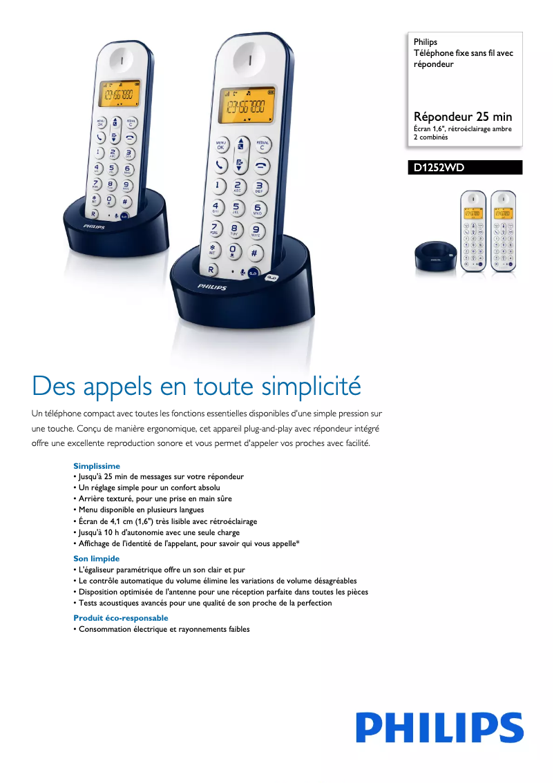 Page 1 of the manual Technical Sheet Philips D1252WD