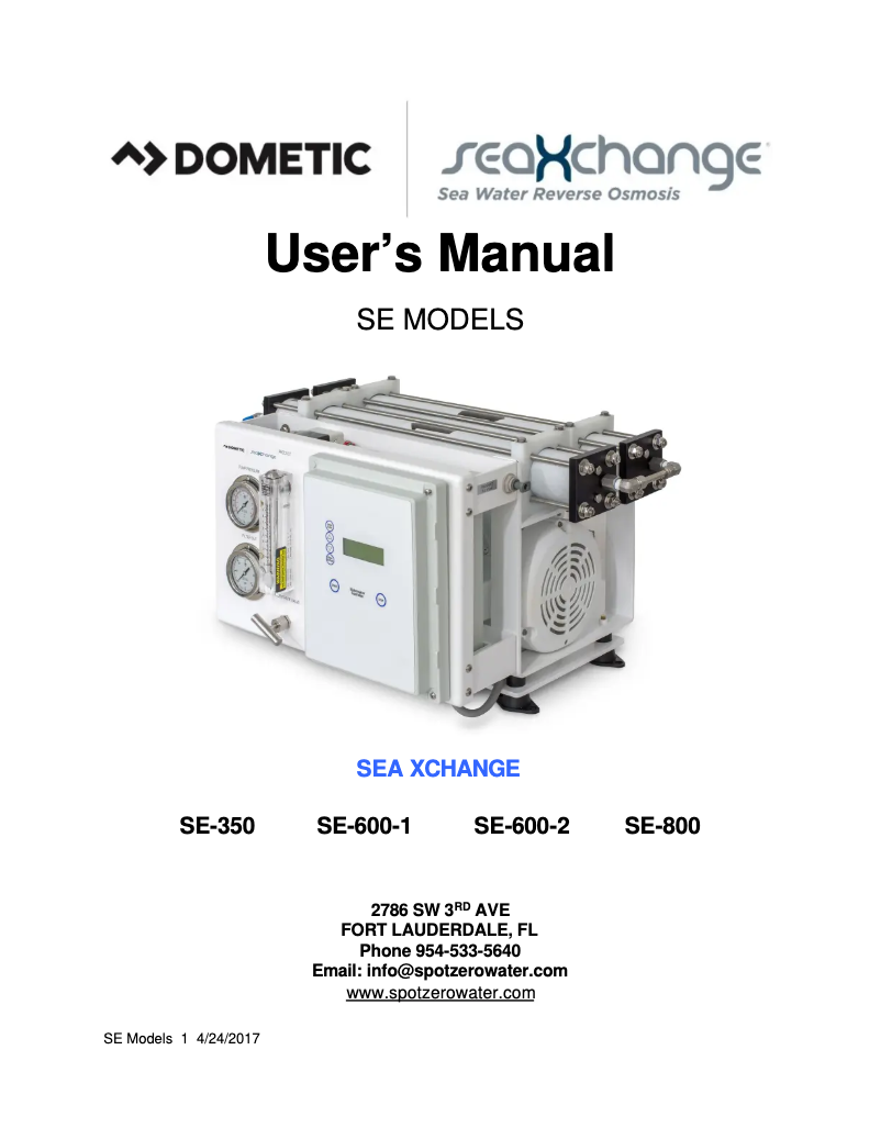 Page 1 de la notice Manuel utilisateur Dometic SeaXchange SE 800