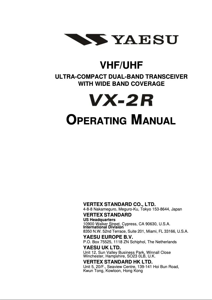 Image de la première page du manuel de l'appareil VX-2R