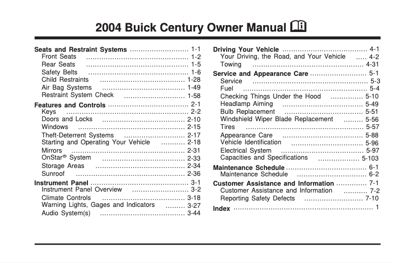 Page 1 de la notice Manuel utilisateur Buick Century (1993)