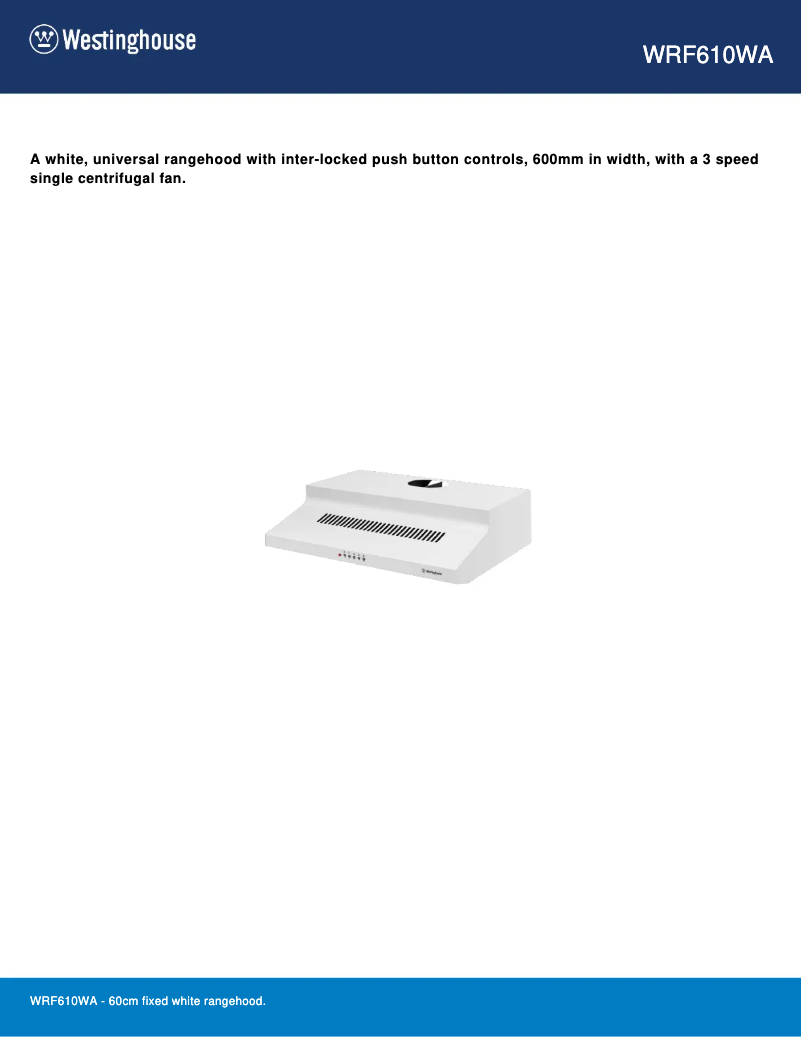 Page 1 de la notice Fiche technique Westinghouse WRF610WA