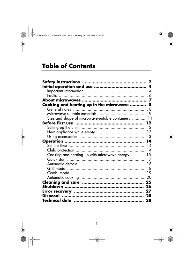 Page 1 de la notice Manuel utilisateur Medion MD 10940