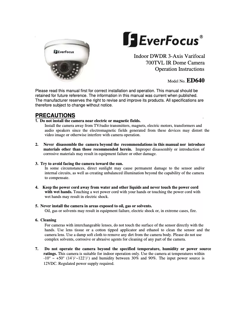 Page 1 de la notice Manuel utilisateur EverFocus ED640