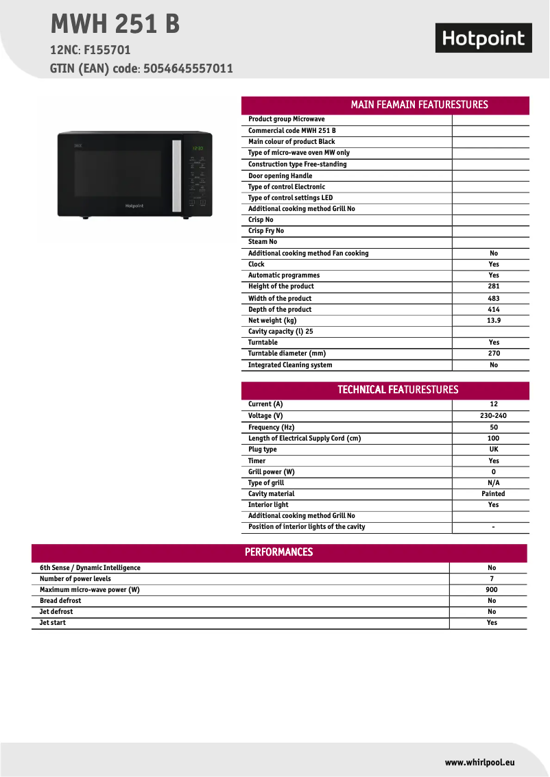 Image de la première page du manuel de l'appareil MWH 251 B