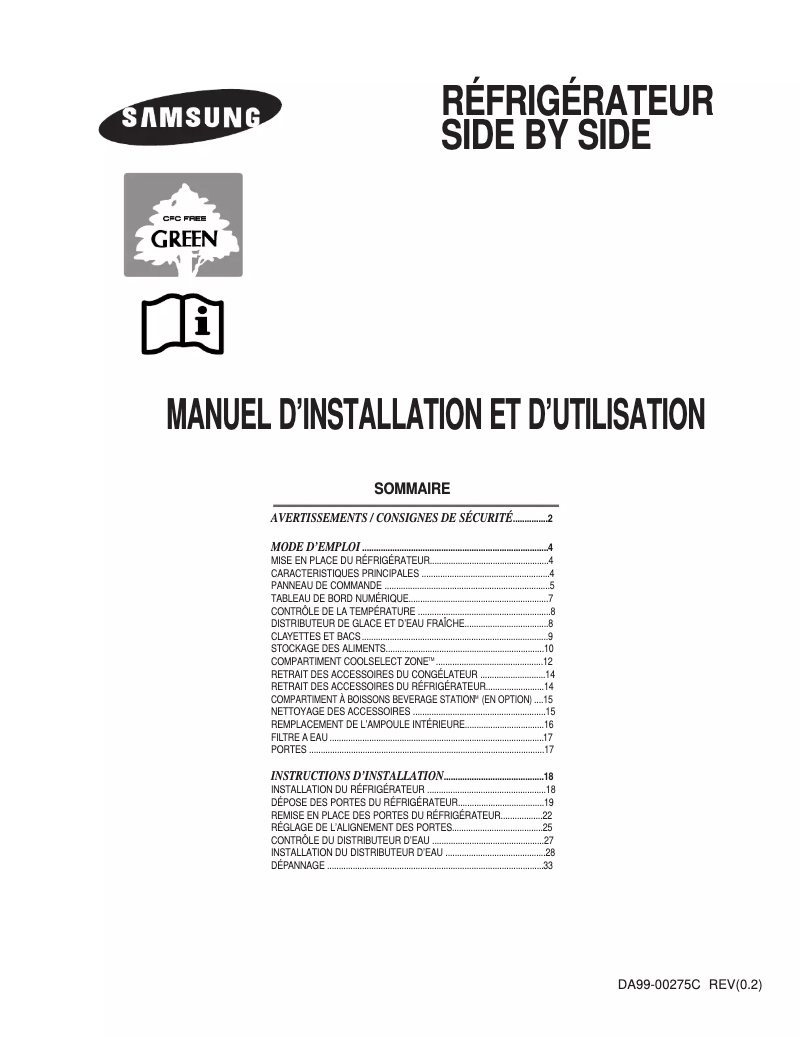 Page 1 de la notice Manuel utilisateur Samsung RS24FCNS
