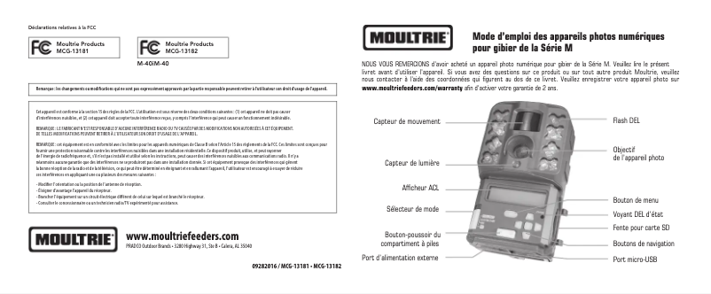 Page 1 de la notice Manuel utilisateur Moultrie M-40
