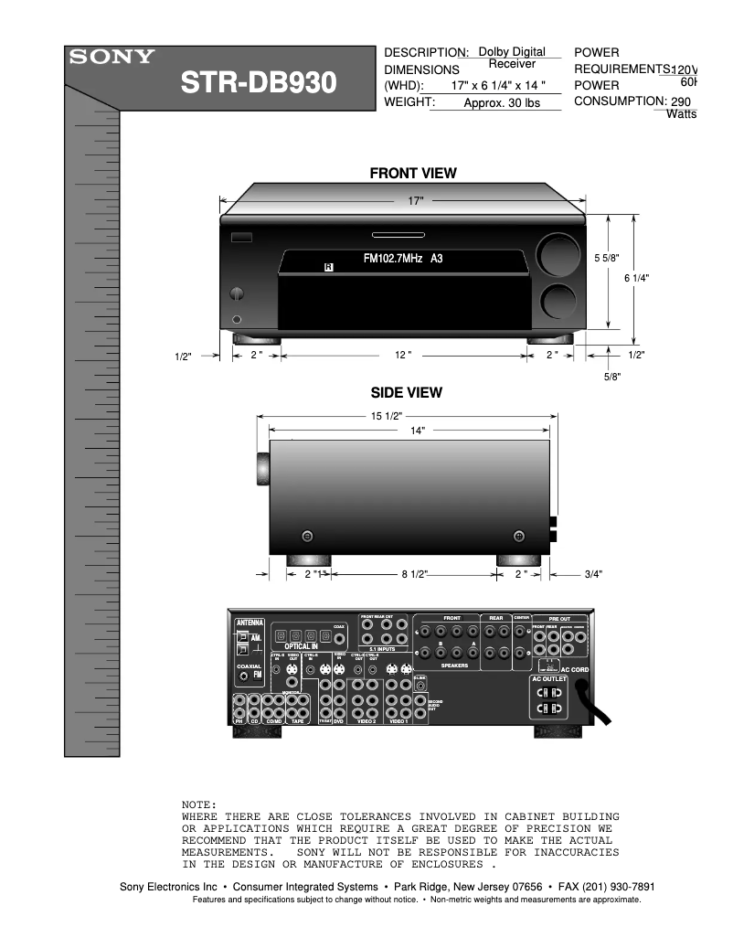 Page 1 de la notice Guide d'installation Sony STR-DB930