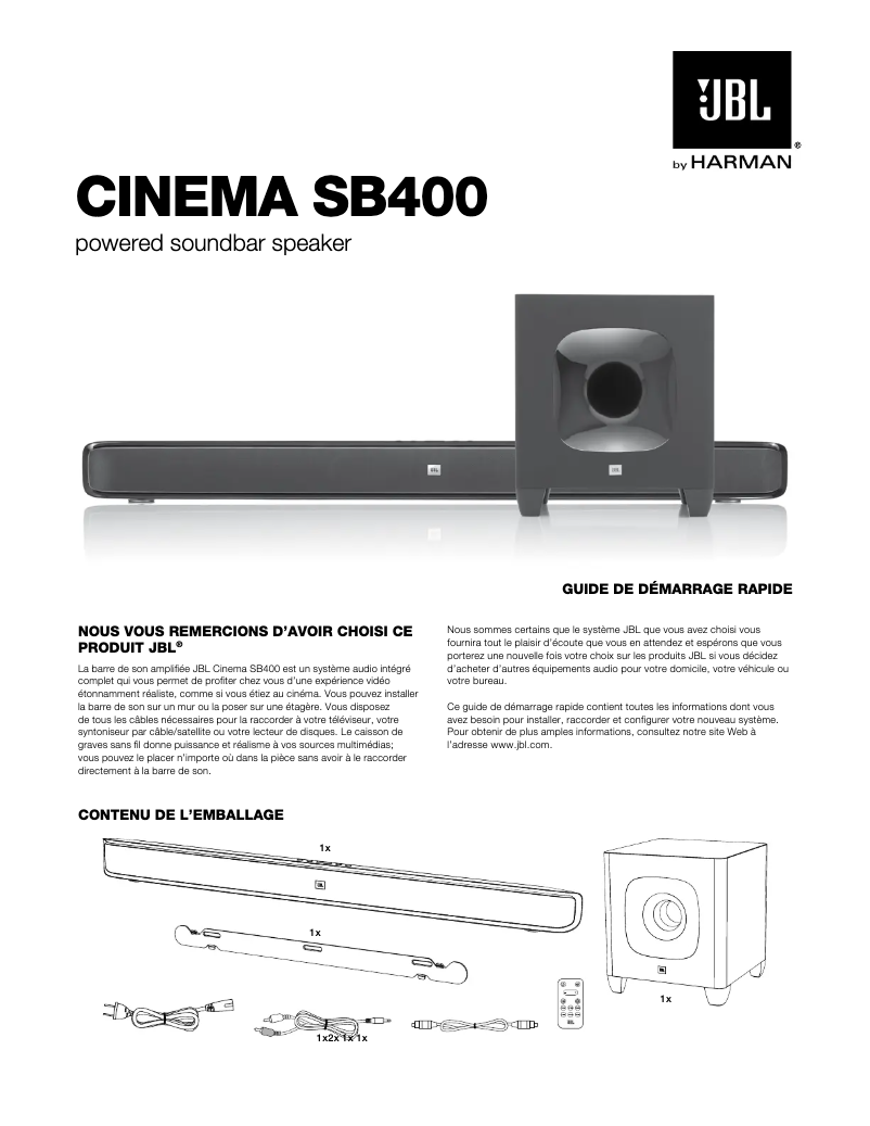 Page 1 de la notice Manuel utilisateur JBL CINEMA SB400