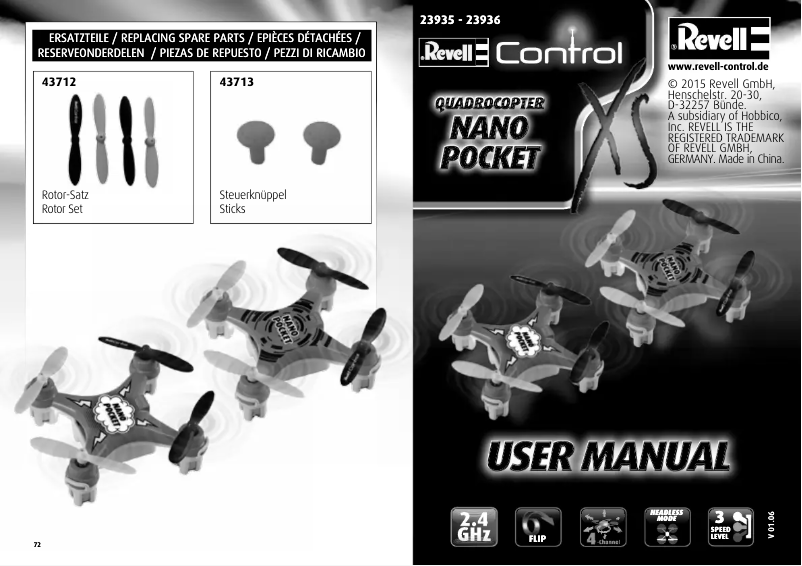 Page 1 de la notice Manuel utilisateur Revell Quatcopter Nano Pocket