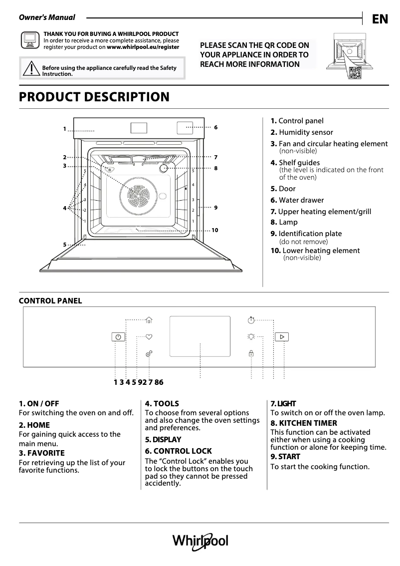 Page 1 de la notice Guide d'installation Whirlpool WOI9P8HT2SBA