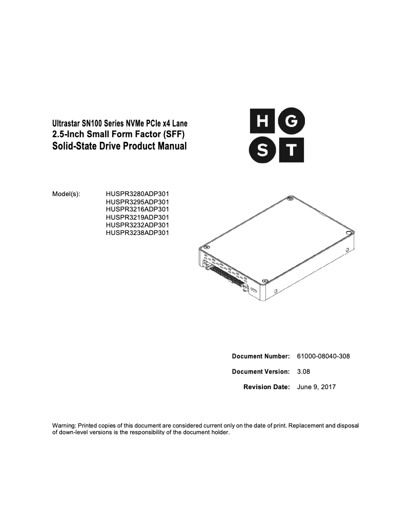 Page 1 de la notice Manuel utilisateur HGST Ultrastar SN150