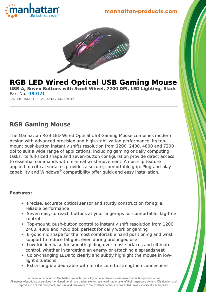 Page 1 de la notice Fiche technique Manhattan 190121