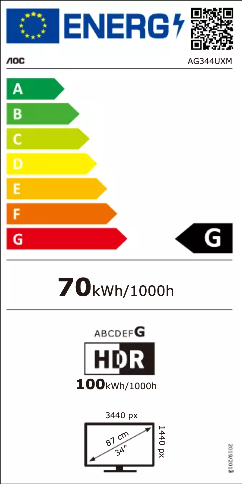 Page 1 de la notice Label énergétique AOC AGON Pro AG344UXM