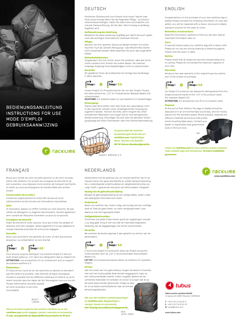 Page n°1 - Manuel utilisateur Racktime 13020