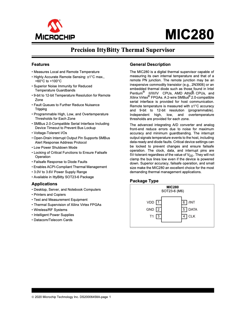 Page 1 de la notice Manuel utilisateur Microchip MIC280