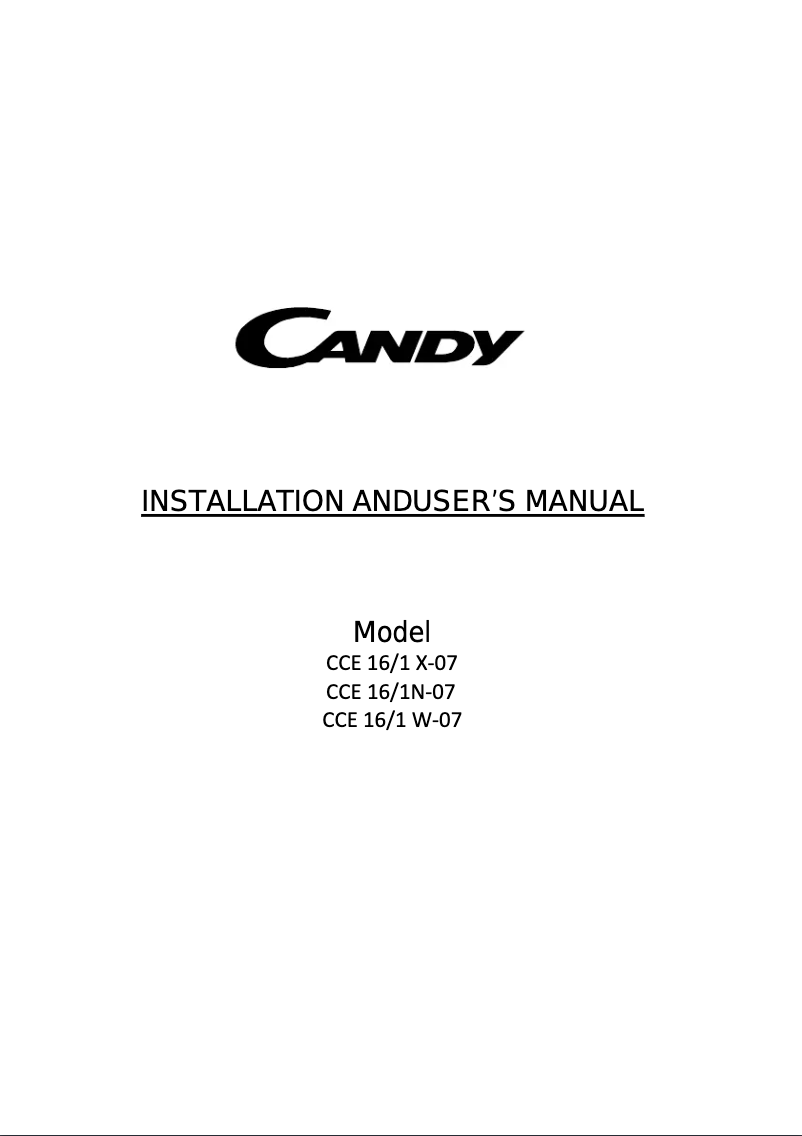 Page n°1 - Manuel utilisateur Candy CCE16/1W-07