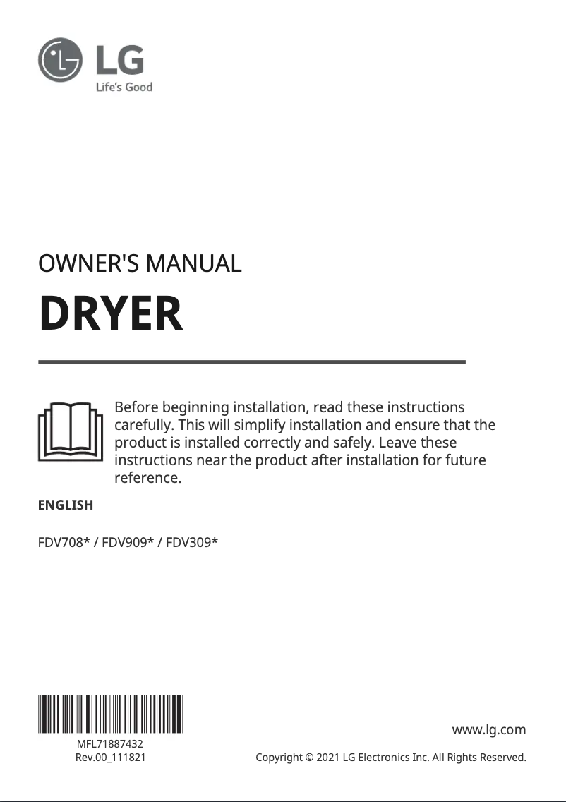 Page 1 de la notice Manuel utilisateur LG FDV309W