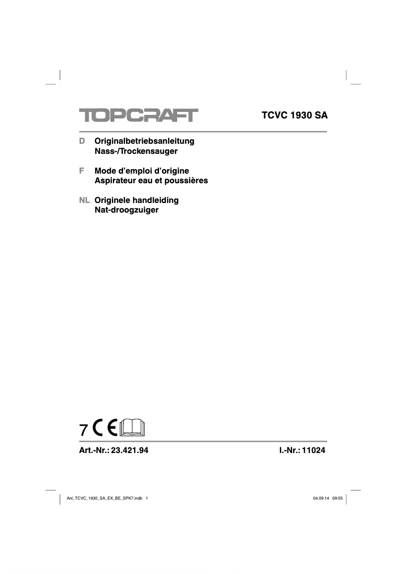 Page 1 de la notice Manuel utilisateur Topcraft TCVC 1930 SA