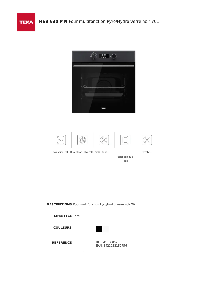 Page n°1 - Fiche technique Teka HSB 630 P N