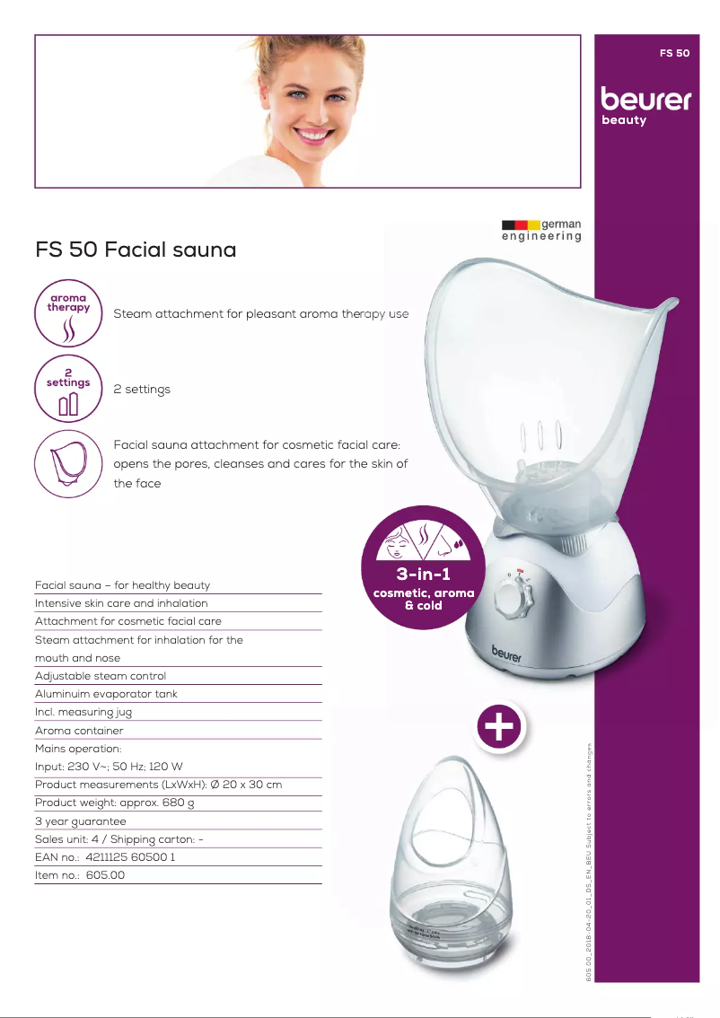 Page 1 de la notice Fiche technique Beurer FS 50