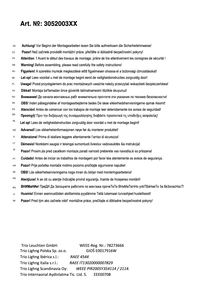 Page n°1 - Manuel utilisateur Trio Lighting Ontario 305200379