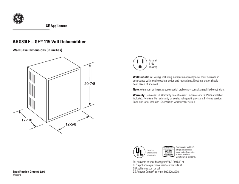 Imagen de la primera página del manual del dispositivo AHG30LF