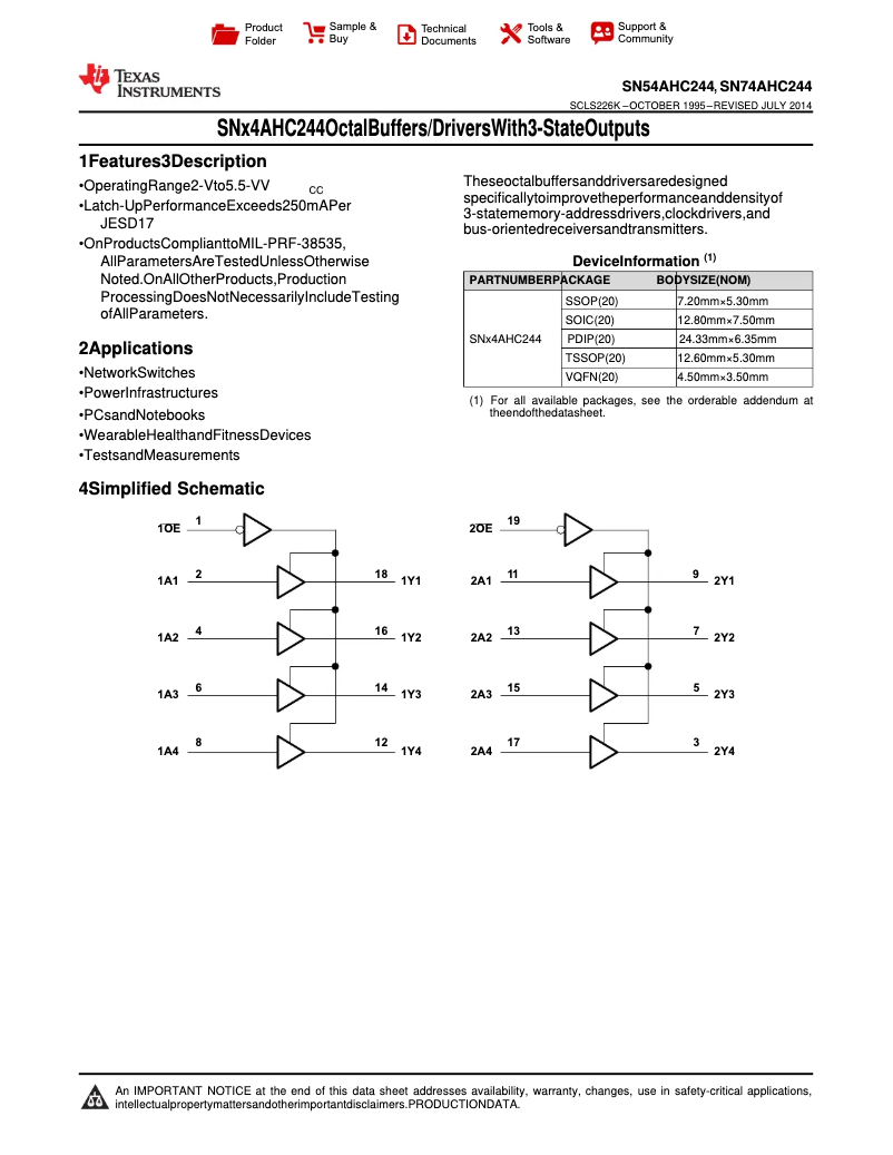 Page 1 de la notice Manuel utilisateur Texas Instruments SN74AHC244DWR