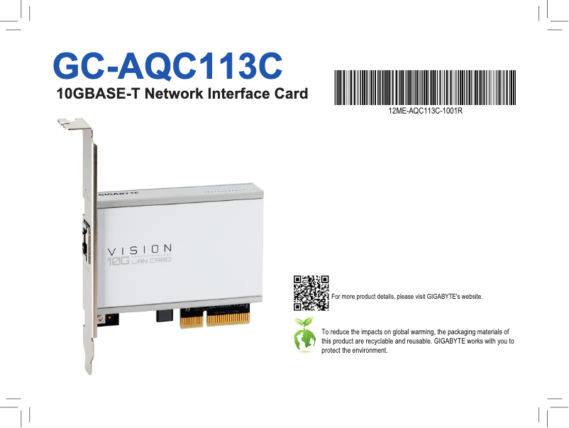 Page 1 de la notice Manuel utilisateur Gigabyte VISION 10G LAN Card